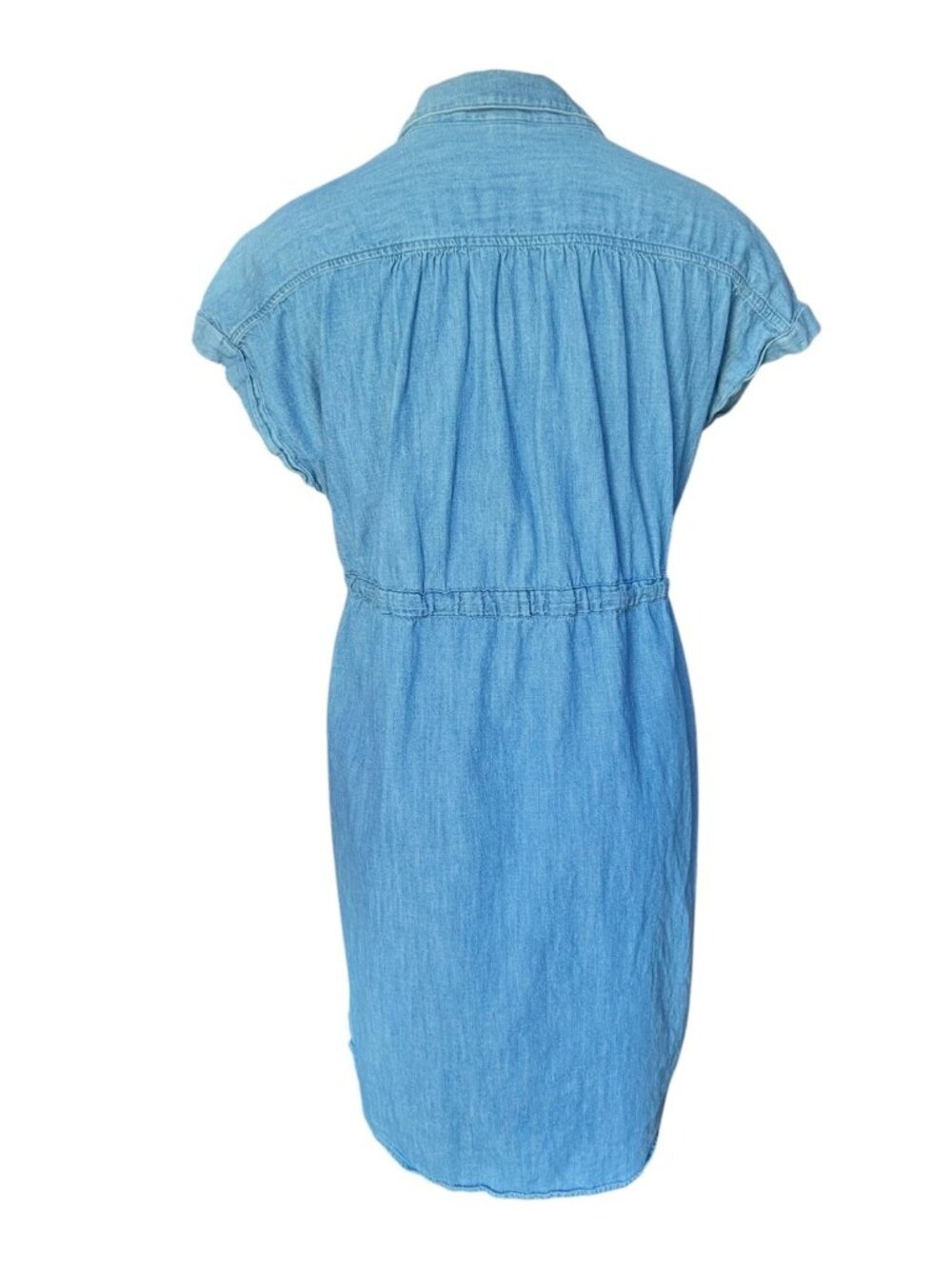 Old Navy Maternity Dress Blue Denim Button Down Tie Waist Short Sleeves Lt. Wt. - Picture 2 of 12